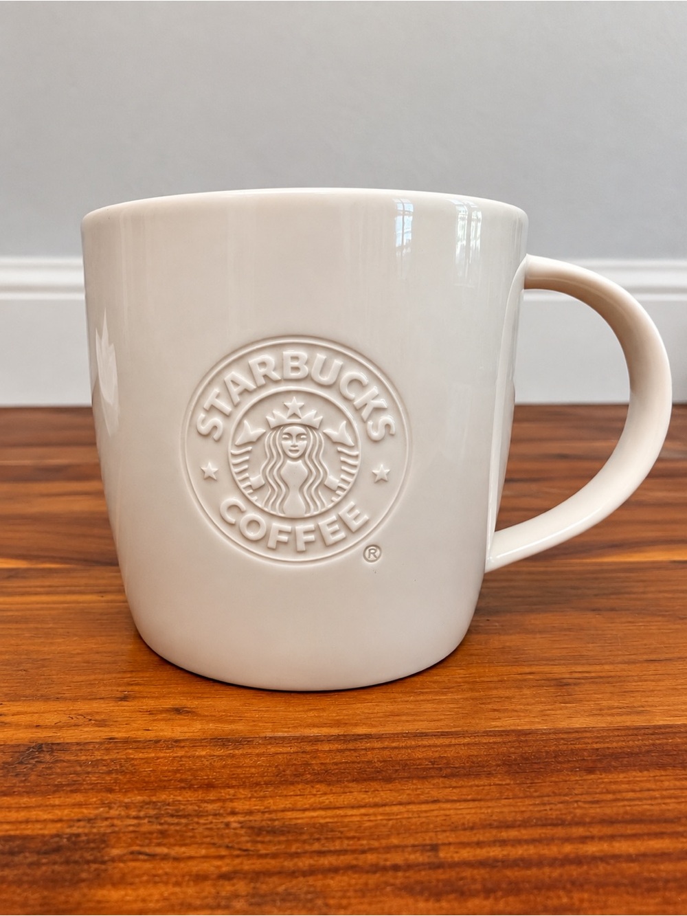 Starbucks 2009 Collectors Coffee Mug White Embossed Siren Logo New Bone China